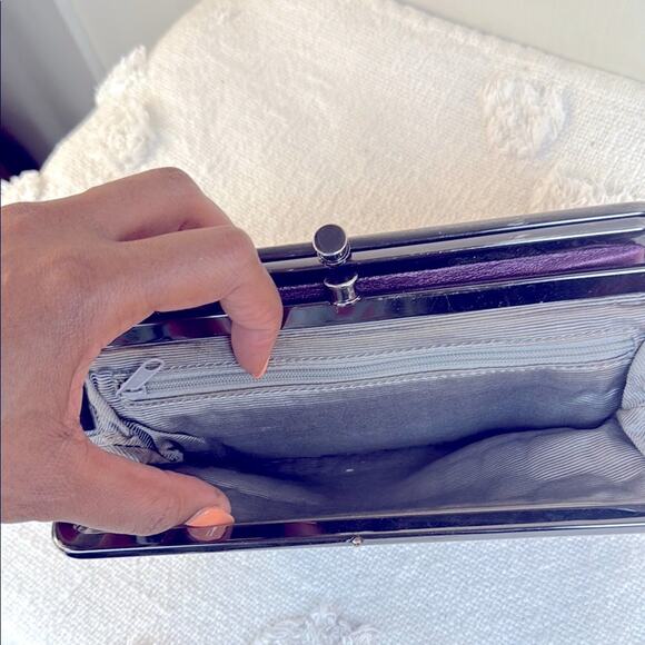 Hobo Vintage Lauren Clutch-Leather Wallet Purple Crocodile-Embossed - Picture 6 of 15